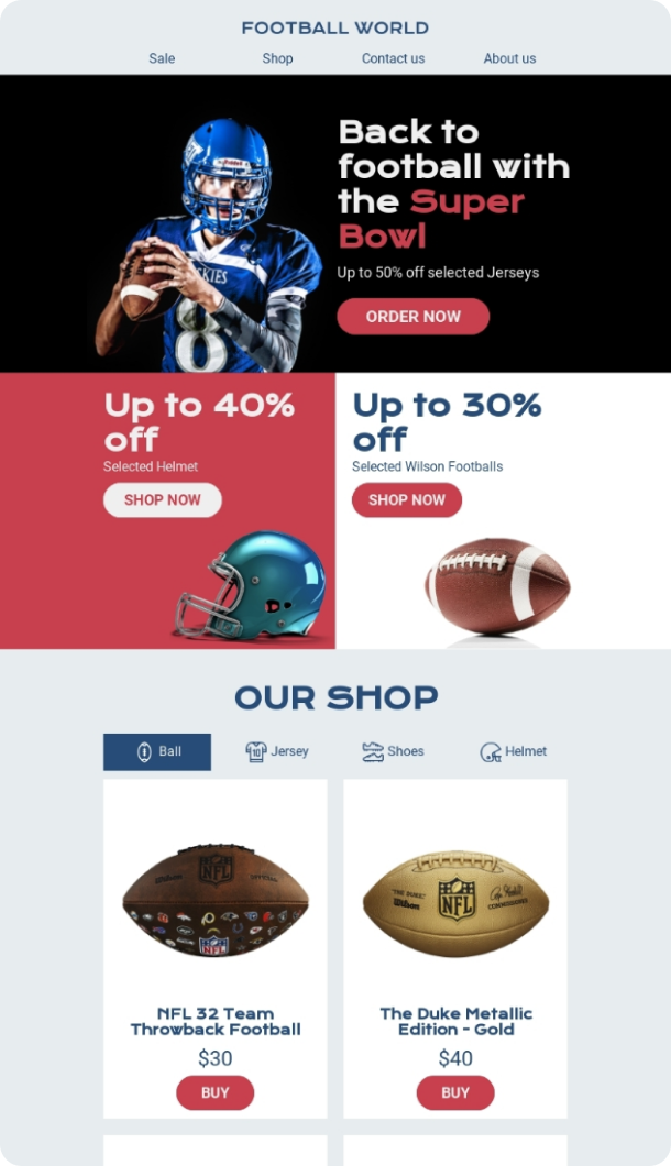 Super Bowl Email Template for Sports industry