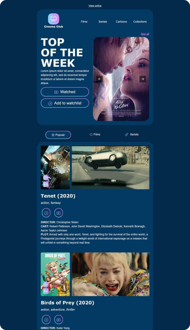 Promo Email Template for Movies industry