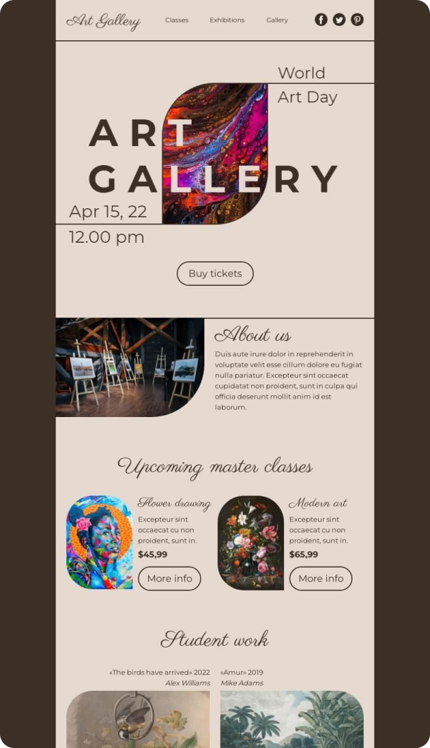 World Art Day Email Template for Art Gallery industry