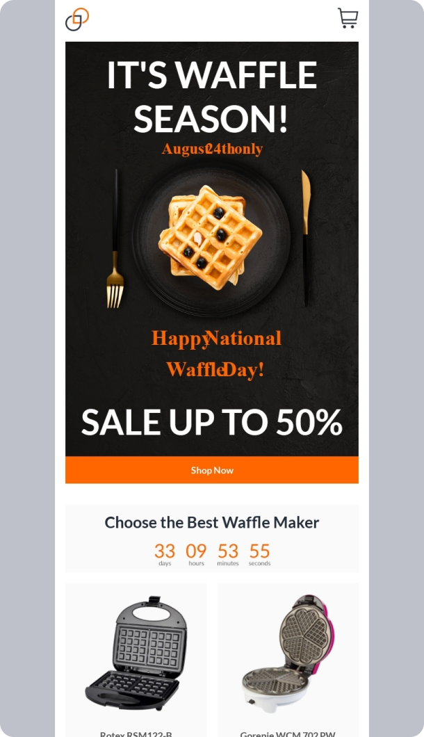 National Waffle Day Email Template for Gadgets industry