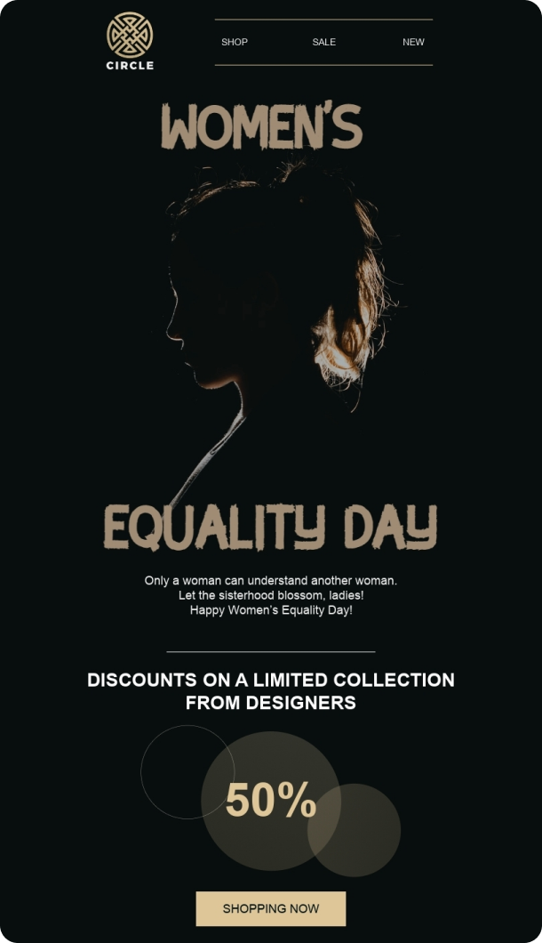 Women’s Equality Day email template for the Fashion industry