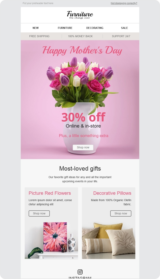 Mother’s Day email template for the Furniture, Interior & DIY industry