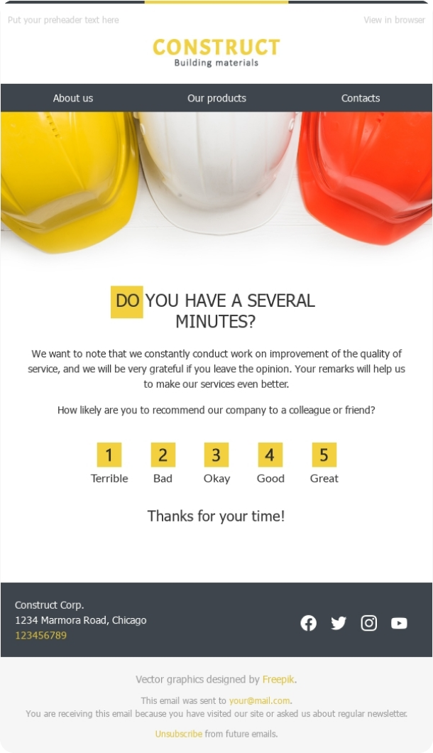 Survey & Feedback Email Template for Construction industry