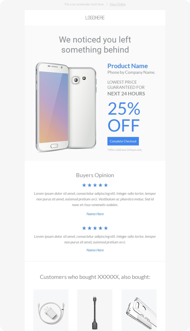 Abandoned Cart Email Template for Gadgets industry